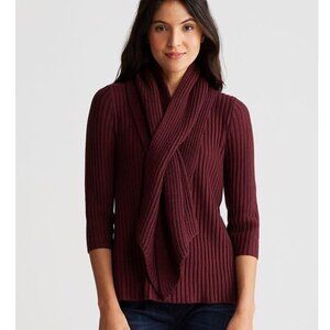 New w/Tags Eileen Fisher "Keyhole Scarf in 100% Merino Rib", Claret Red